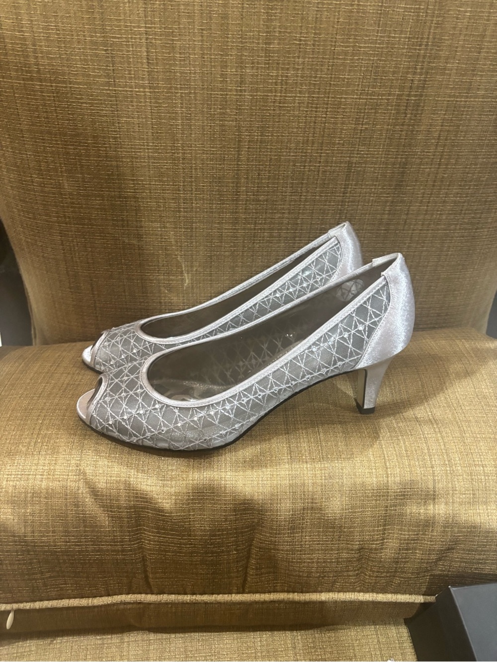 Adrianna Papell Silver Mesh Peep-Toe Pumps